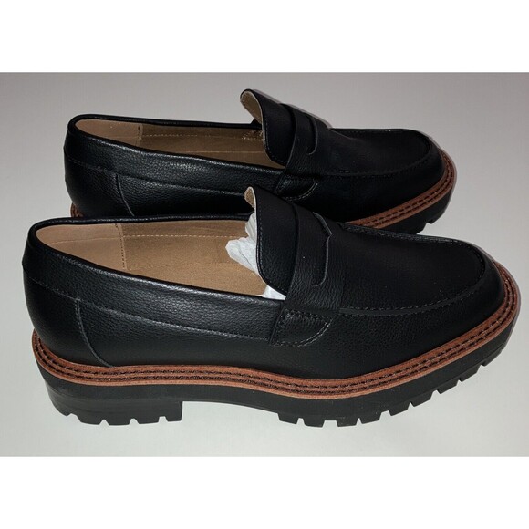 Black Loafer Yellow Box Sherry Women's Slip On sz9 chunky education preppy New - Picture 6 of 6